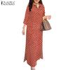 Women Casual Turn Down Collar 3/4 Sleeve Polka Dot Print Dress