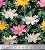 Black Poly Crepe Fabric Leaves & Water Lily Floral Print Print Sewing Fabric By the Metre 42 Inch