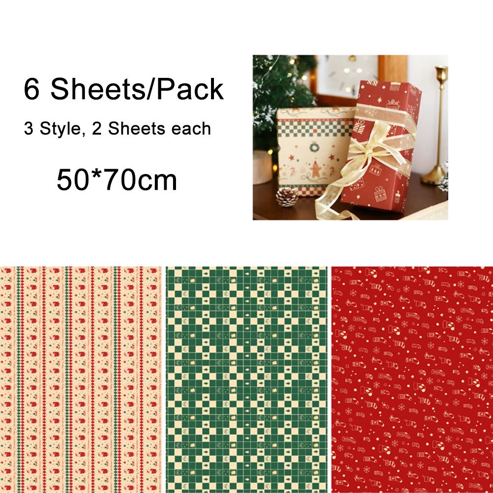 6 Sheets Christmas Gift Wrapping Paper Elk Santa Claus Snowman Pattern Paper Folded Flat 3 Designs DIY Craft Paper For Party