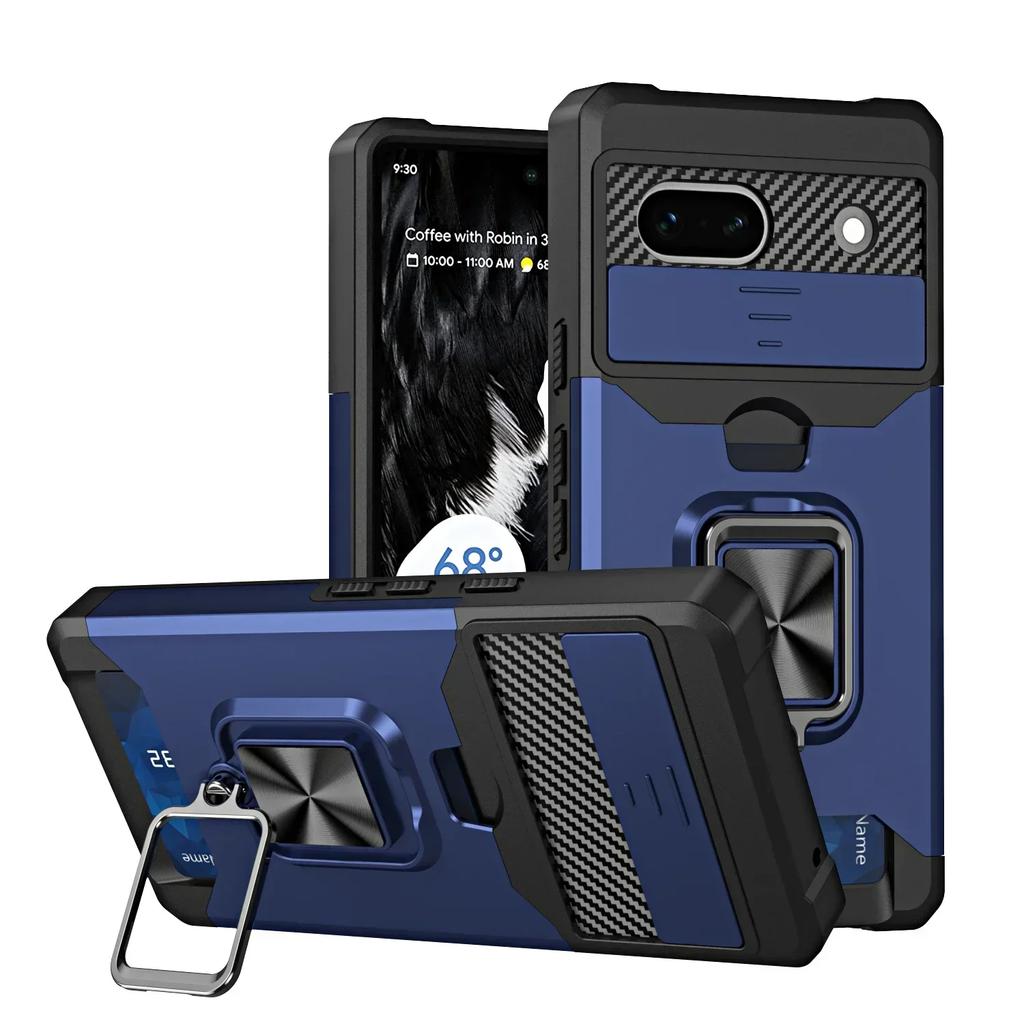 Чехол для Google Pixel 9A 9 Pro XL 8 7A 7 6 A Pro Сдвижная камера Отделение для карт Кошелек Защитный С кольцом-подставкой Крышка