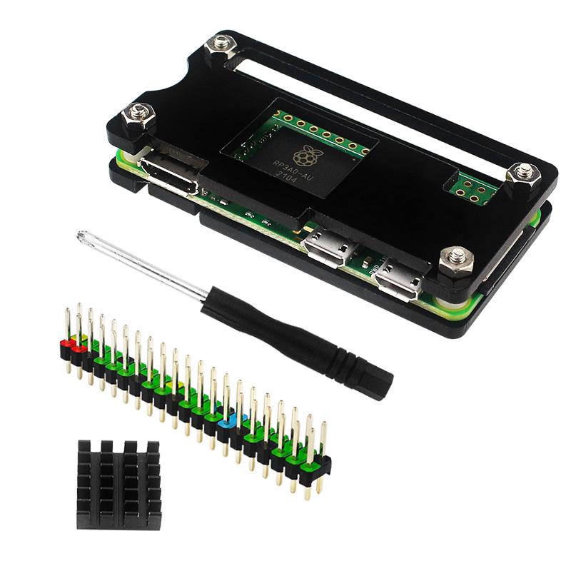 Raspberry Pi Zero/2W Acrylic Case with Gold-Plated Pin Header & Aluminum Heatsink Screwdriver Set