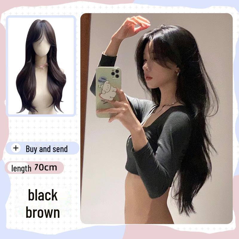 Brown Lolita Long Straight Wig for Round Faces - Natural Full Head Coverage