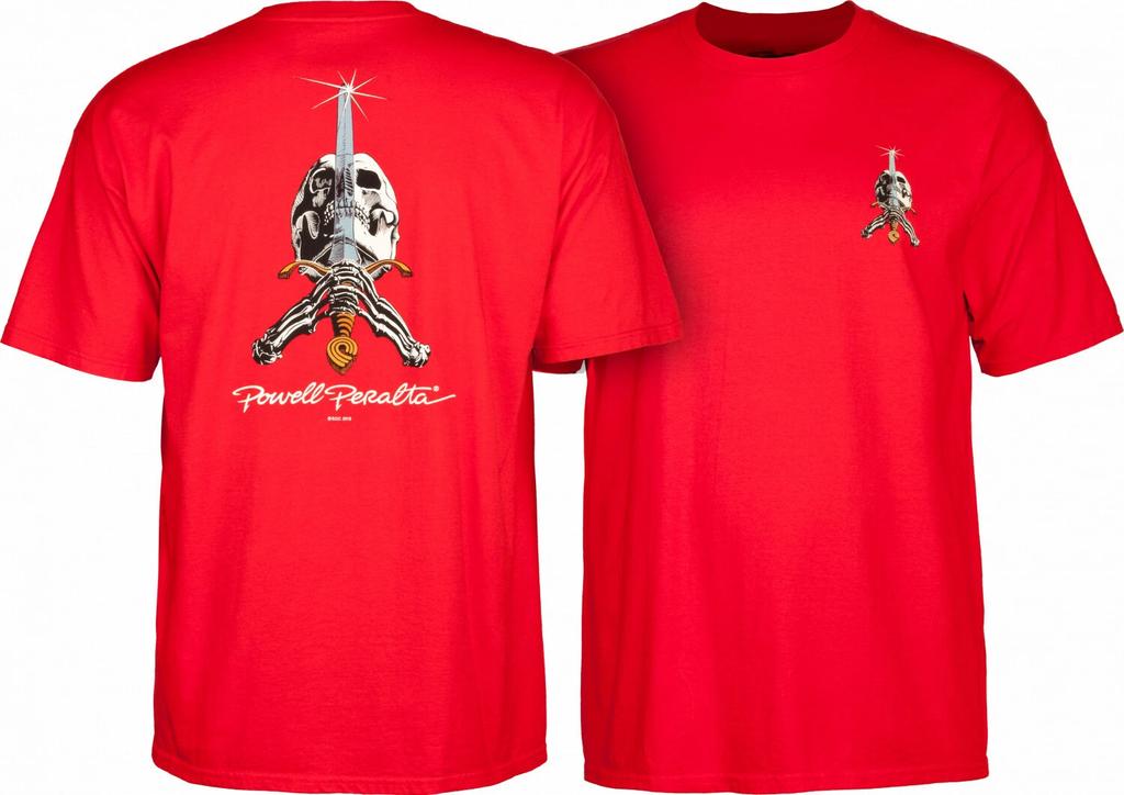 Powell Peralta SKULL AND SWORD Skateboard T Shirt RED