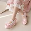 Large Size New Lolita Shallow Single Shoes Ruffle Edge Bow Bright Leather Medium Heel Women's Shoes Large