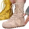 Summer Hollow Lace Medium Boots Women'S Breathable Lace-Up Inner Height Increase Cool Boots Retro Style Splicing Short Boots Women