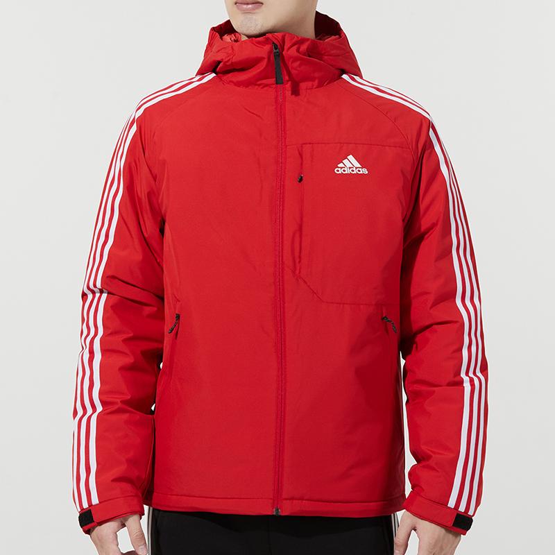 adidas Пуховик 3ST с логотипом, полосками на карманах и капюшоном Мужская верхняя одежда красный H23082