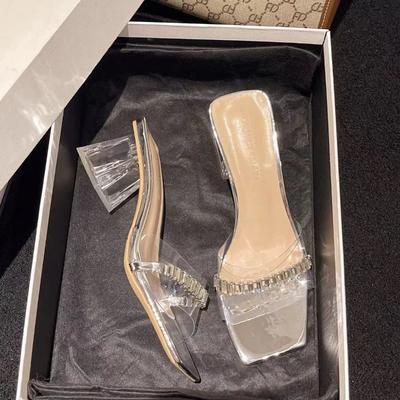 Прозрачные сандалии на толстом каблуке большого размера, женские летние новые шлепанцы на высоком каблуке, темпераментная водная женская обувь