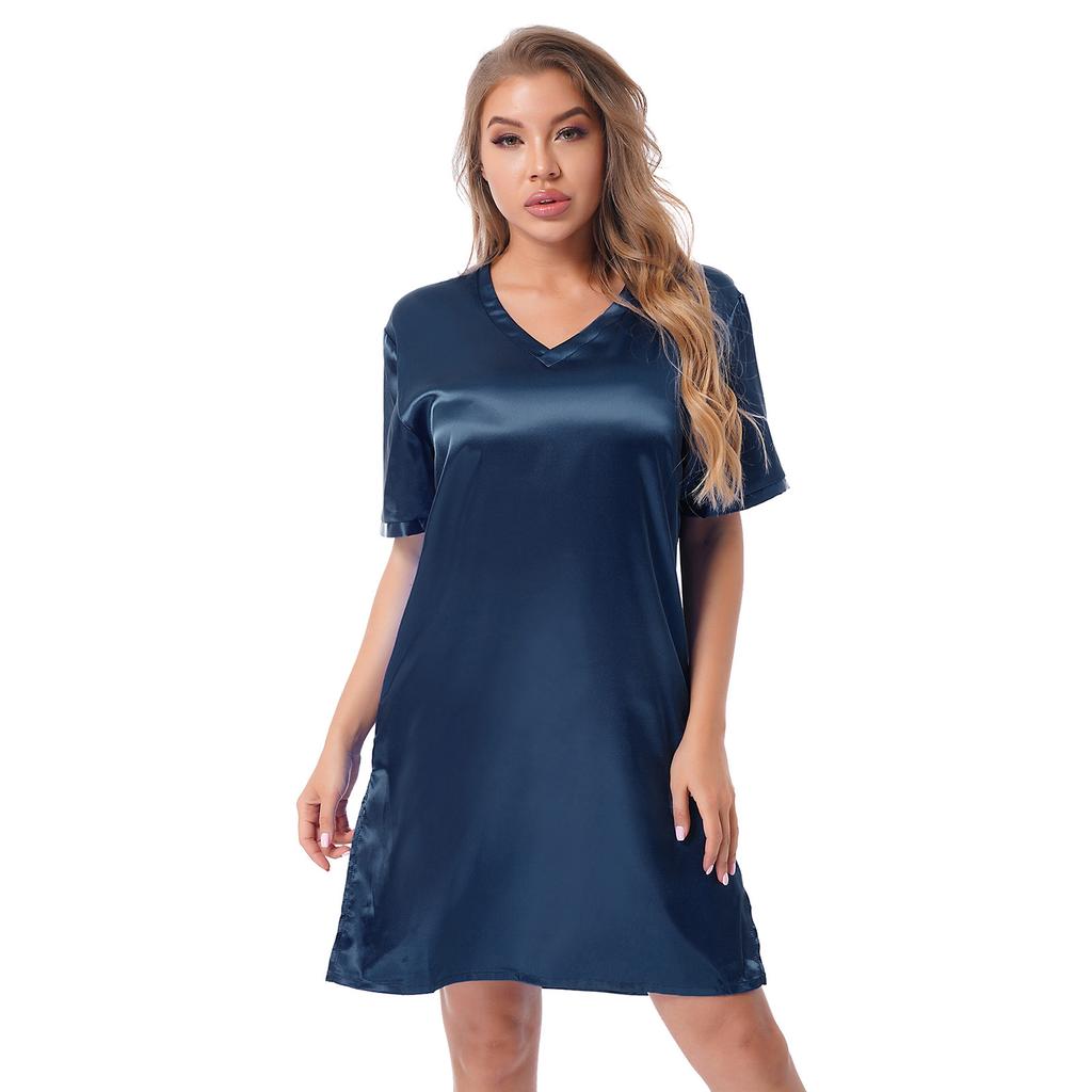 Женская пижама с коротким рукавом, домашняя одежда, ночная рубашка, однотонная ночная рубашка