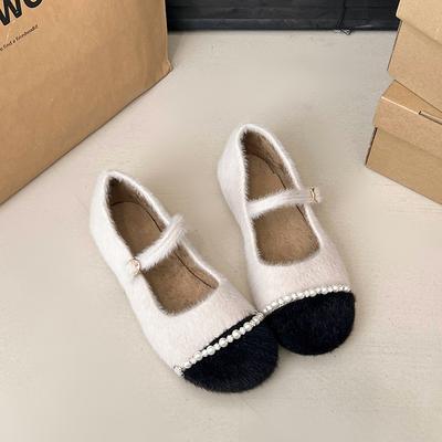 Модные Новые Высококачественные Повседневные и Удобные Туфли Мэри Джейн на Плоской Подошве в Твидовом Стиле Женские Одинарные Туфли с Жемчужной Отделкой Модные