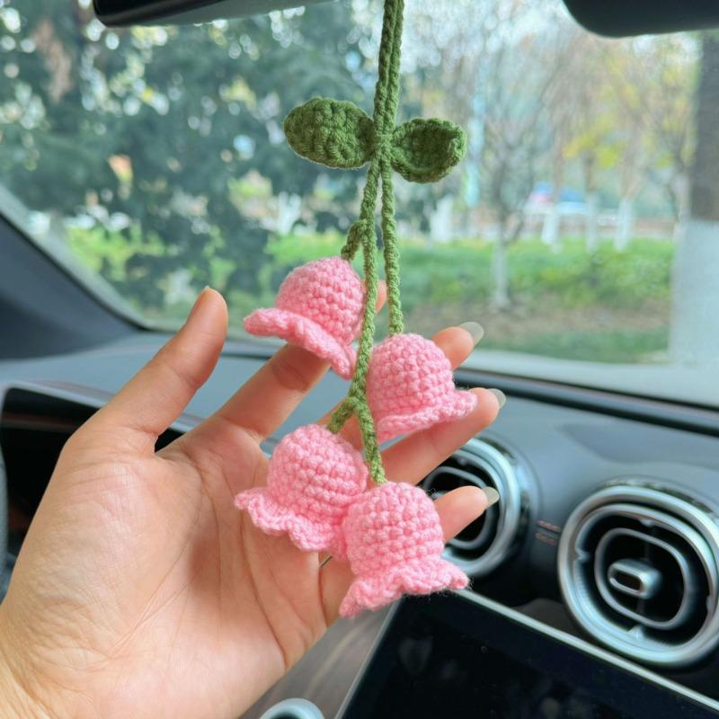 Милый вязаный крючком цветок лилии ручной работы, подвеска для автомобиля, цветок колокольчика, подвеска для зеркала заднего вида автомобиля, брелок для ключей, украшение, подарок
