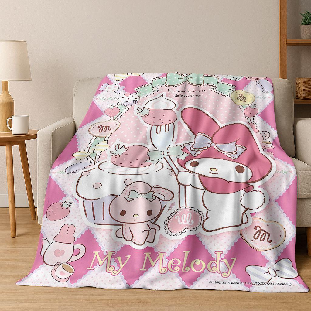 26 Style Cute My Melody Sanrio Flannel Blanket,Warm and Cozy Soft Throw Blanket for Home Bedroom Bed Sofa Travel Cover Kid Gift