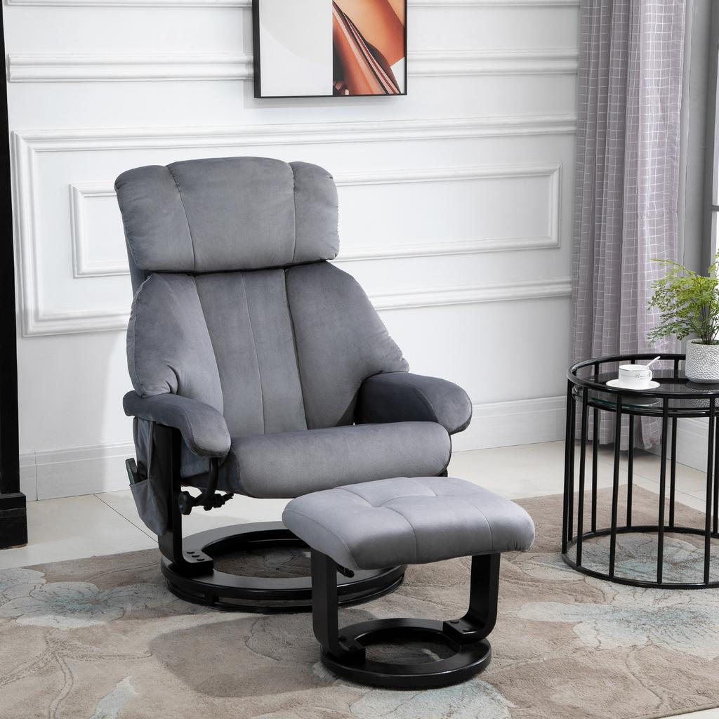 Relax Chair with Stool, Rotatable TV Chair with Oscillating Massage, Reclining Function, Massage Chair with Side Pocket
