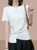 Летний женский повседневный облегающий топ с нерегулярным коротким рукавом 2025