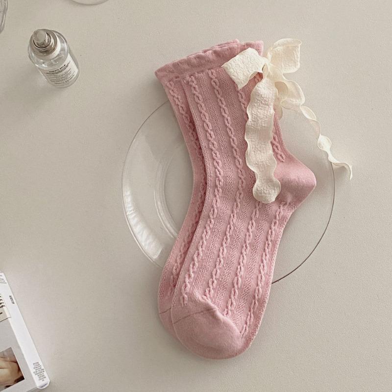 Women's Spring and Summer New Ribbon Bow Breathable Ballet Wind Tube Pile Socks