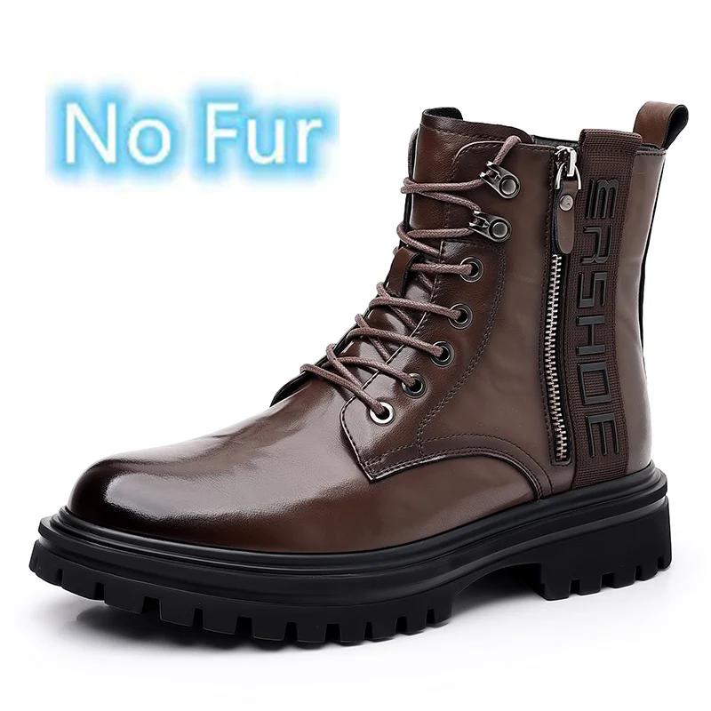 Mens Oxford Casual Shoes Punk Style Genuine Leather Motorcycle Boots High Top Versatile Classics Male Boots Warm Winter Footwear