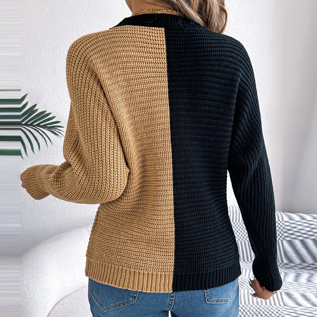 Women's Fashion Casual Loose Contrast Raglan Sleeve Sweater Long Sleeve Pullover Top