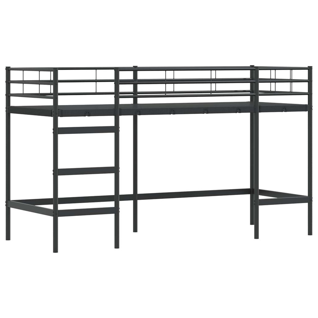 Kids Loft Bed Frame with Curtains Black 75 x 190 cm