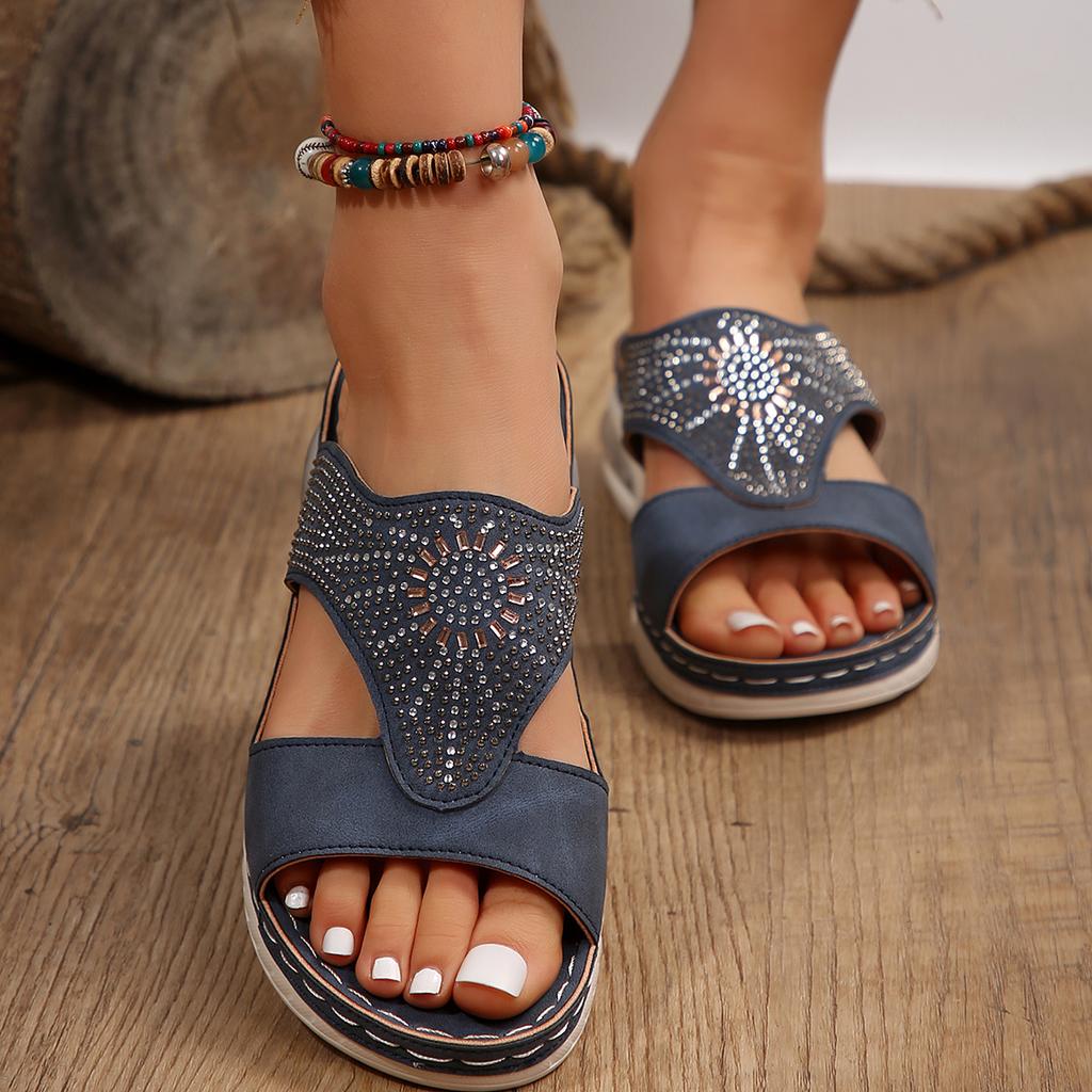 Тапочки на танкетке со стразами, женские повседневные сандалии на платформе на воздушной подушке, женские летние нескользящие пляжные шлепанцы