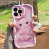 Phone case: 2D flat design suitable for iPhone 18 17 16 15 14 13 Pro protective case, pink floppy-eared bunny, perfect Christmas and Halloween holiday
