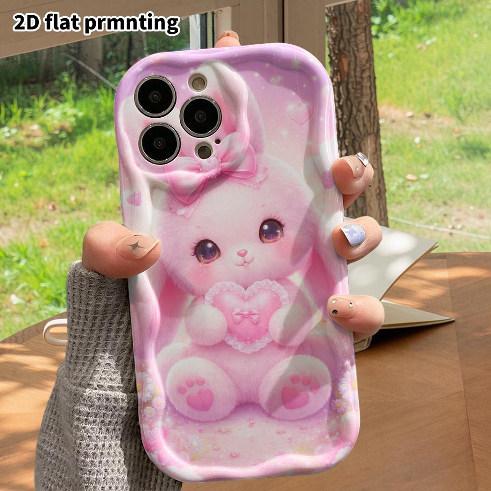 Phone case: 2D flat design suitable for iPhone 18 17 16 15 14 13 Pro protective case, pink floppy-eared bunny, perfect Christmas and Halloween holiday