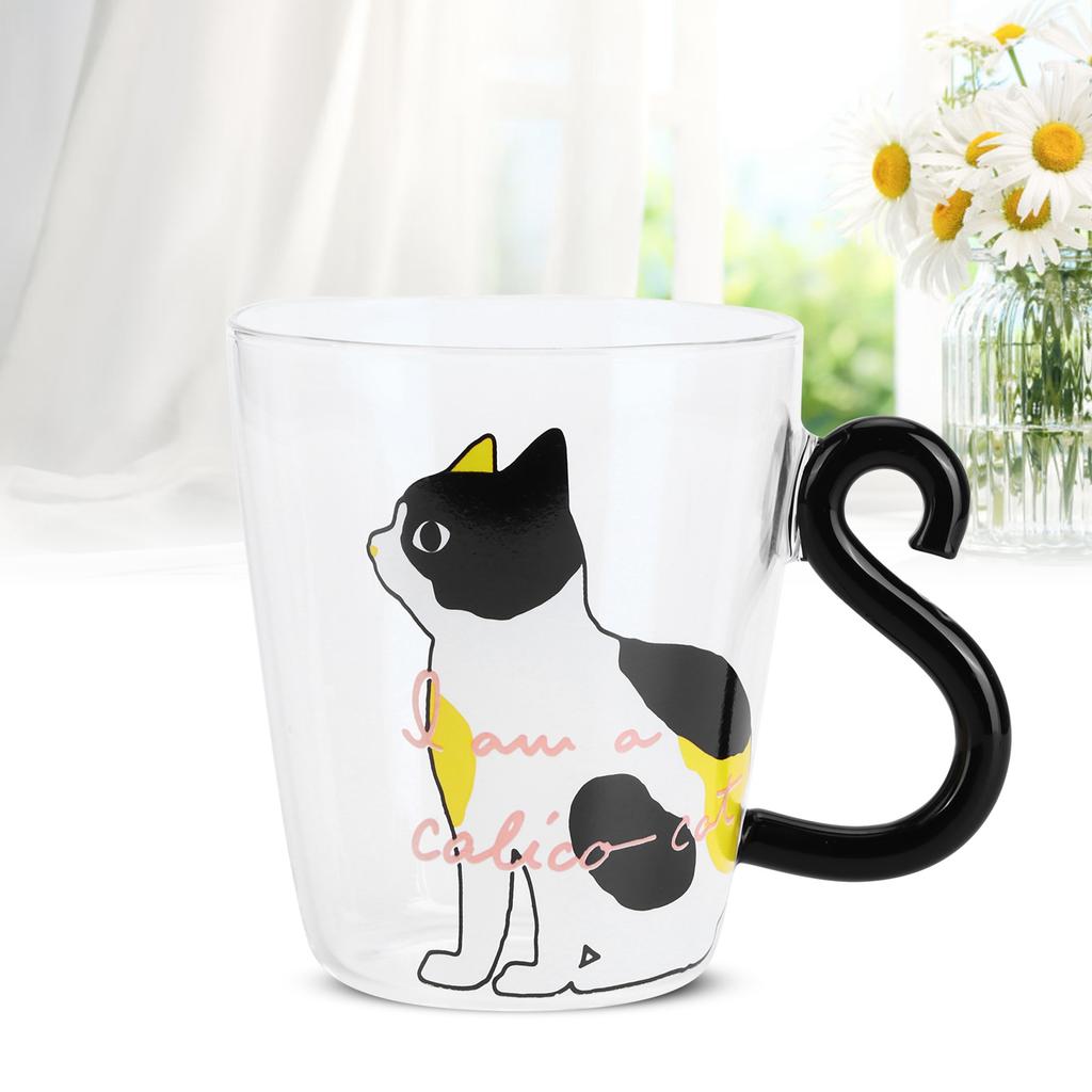 Чашка для кошек, кофе, молока, чая, воды, стакан, детская бутылка, прозрачная, термостойкая, многоразовая кружка(Белая кошка )