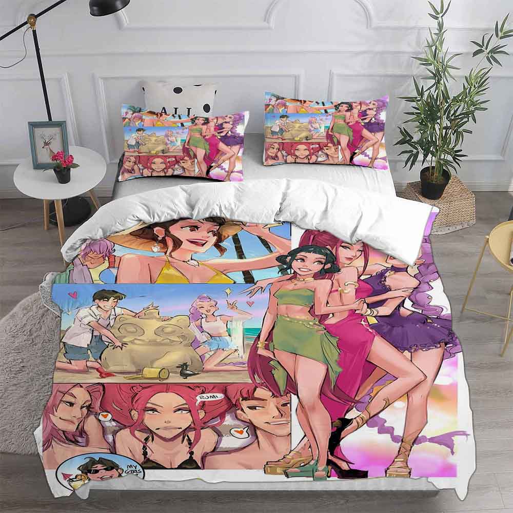 K-pop Охотники на демонов Руми Мира Зои Постельные наборы Одеяло Стеганое покрывало Покрывало Пододеяльник Наволочка Наборы из 2-3 предметов Детский Взрослый размер