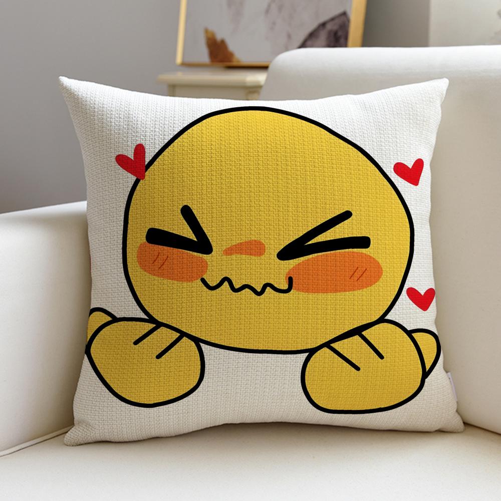 AAdorable Yellow EmojiS Cushion Cover Breathable and skinfriendly linen pillowcase square removable and washable cushion