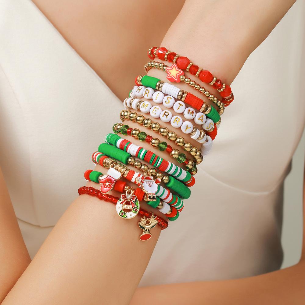 Christmas bracelet 11 combination set, soft pottery bead string mixed and matched Christmas alloy accessories bracelet bracelet bracelet jewelry