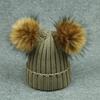 High Quality Winter Knit Hat with Raccoon Fur Ball on the Top Fax Fur Pom Pom Custom Winter Hats Plain Beanie Hat