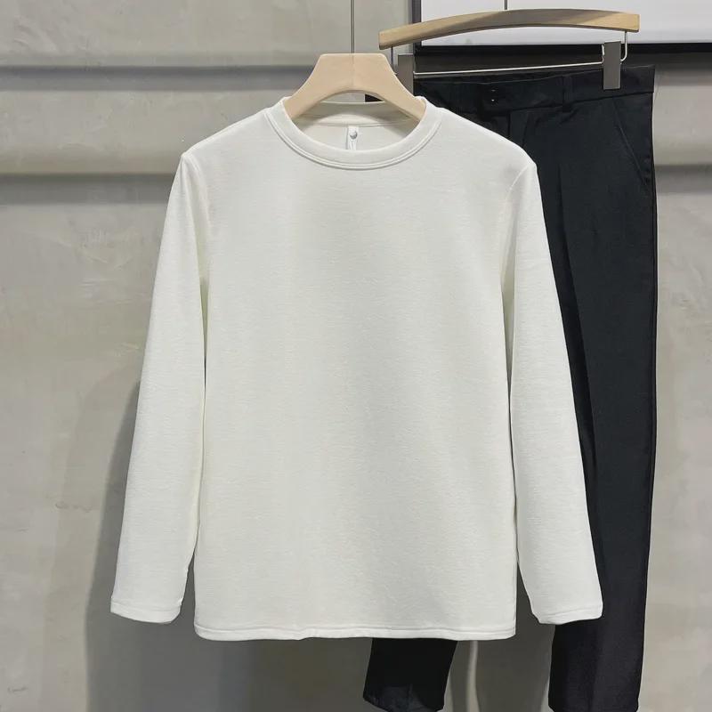 Мужская приталенная однотонная двухсторонняя бархатная рубашка с длинными рукавами на осень