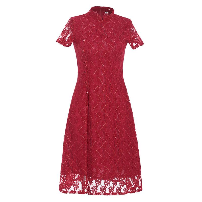 Кружевное повседневное платье Cheongsam средней длины с низким вырезом, облегающее платье больших размеров в китайском стиле Ao Dai