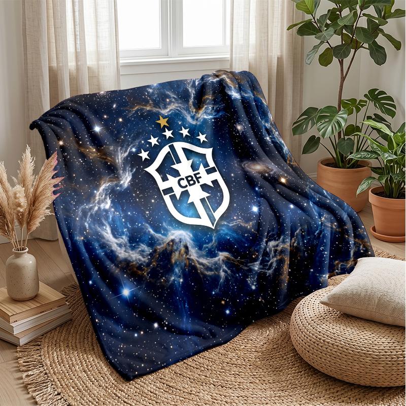 Brazil Football Printed Flannel Blanket Skin Friendly Warm Decorative Throw for Indoor Couch Bed Daily Use