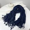 Spring And Summer Navy Blue Flower Printed Cotton Linen Scarf Thin Breathable Fashion Scarves