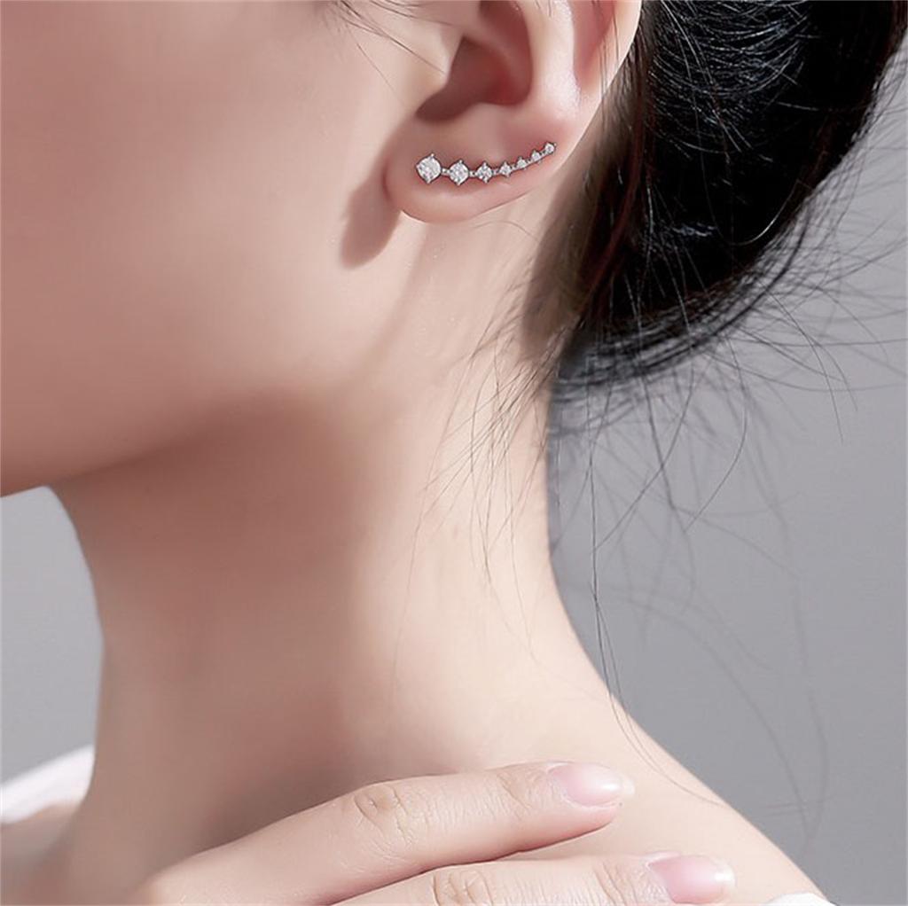 Vewant High Quality Boucles D'oreilles Piercing Rhodium Plated Classic Sparkling Piercing Ear Crawlers Climber Earrings Woman