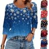 Women's Fashion Casual 3/4 Christmas Print Color Shirt Women's Round Neck Tops
