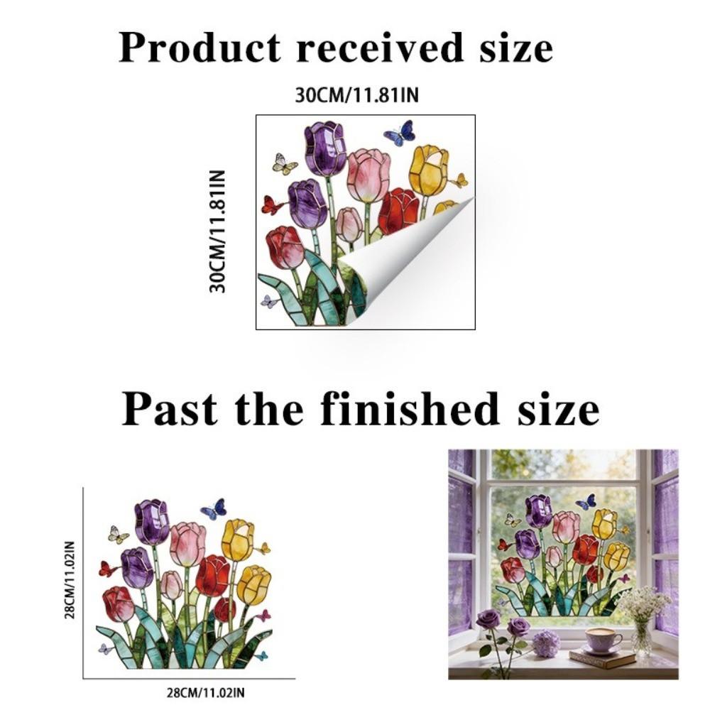 Removable Tulip Window Decals Waterproof Tulip Butterfly Wallpaper Tulip Glass Stickers Doors