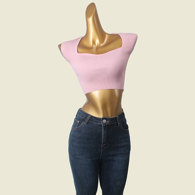 Sweetheart Sexy Short Sleeve Knitwear Summer Sexy Square Collar Crop Top Foreign Trade Original Order T-shirt