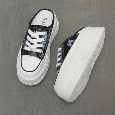 Мода 2024 Модные женские тапочки с блестящими пайетками, водонепроницаемой платформой и открытой пяткой, ленивые шлепанцы с закрытым носком для женщин