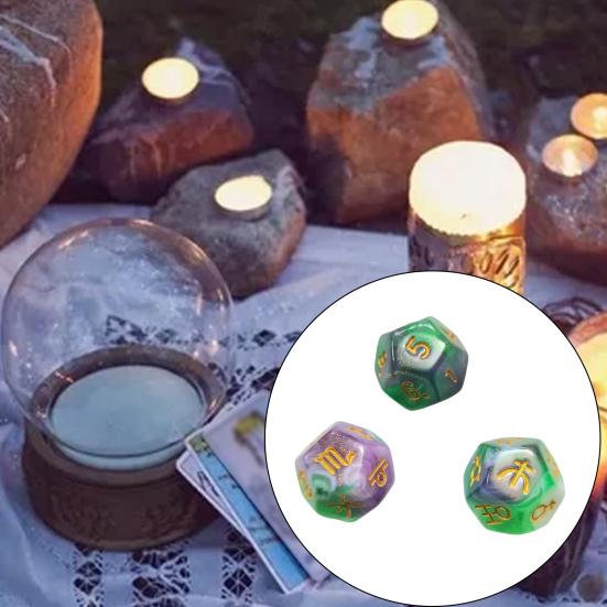 3 шт./компл., астрологические кости, 12-гранные двенадцать созвездий, знаки зодиака, блестящие акриловые игральные кости, игральные кости, карты Таро, аксессуары для игры в гадание