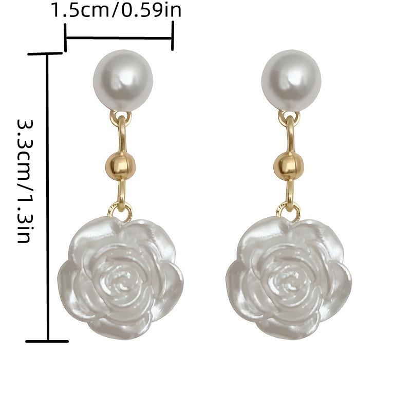 Super Fairy Camellia Pearlescent White Rose Pearl Earrings, Temperament New Light Luxury Stud Earrings