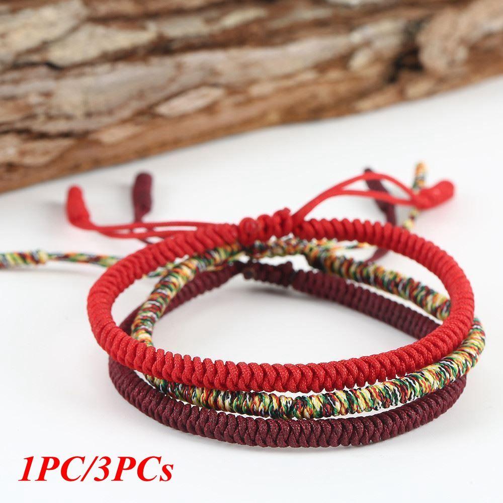 1PC/3PCs Handmade Weave Jewelry Red Rope Weave Bangle Tibetan Buddhist Knots Bracelet