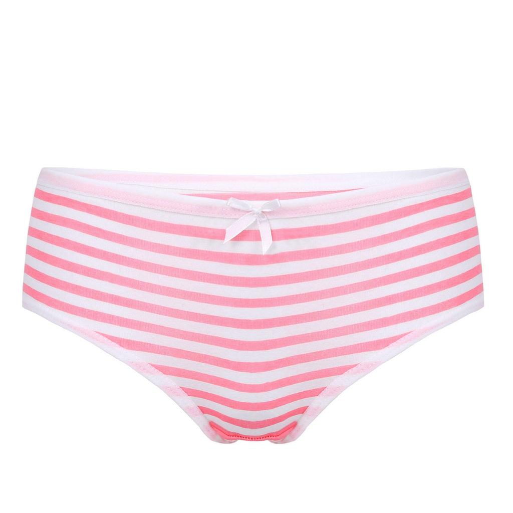 Women Stripe Mid Waist Cotton Undergarment Underwear Bikini Briefs