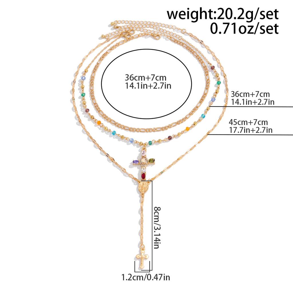 3Pcs/Set Colorful Crystal Cross Pendant Necklace for Men Hip Hop Adjustable Choker Collar Chain Christian Jewelry Accessories