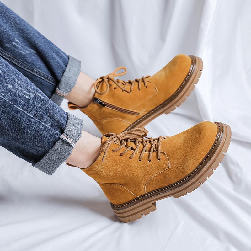 Мужские повседневные дезерты на шнуровке, из коровьей замши, обувь для улицы, ковбойские, рабочие ботинки, весна-осень, на платформе, до щиколотки, боты