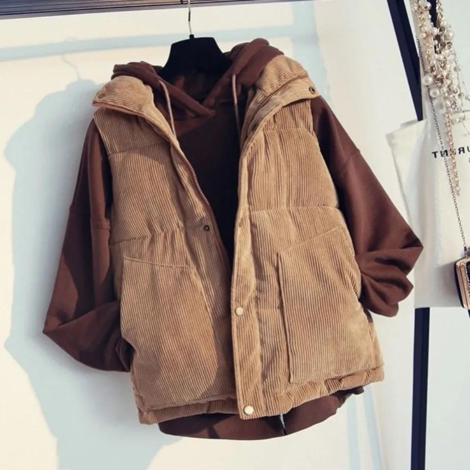 Women's Fall and Winter Loose Short Section Corduroy Vest Solid Color Comfortable Jacket