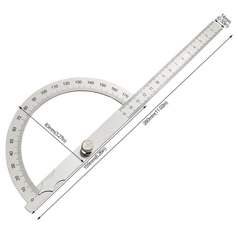 Angle Ruler Single Arm Stainless Steel Angle Gauge 180 Degree Adjustable Semicircular Indexing Gauge Protractor Angle Ruler