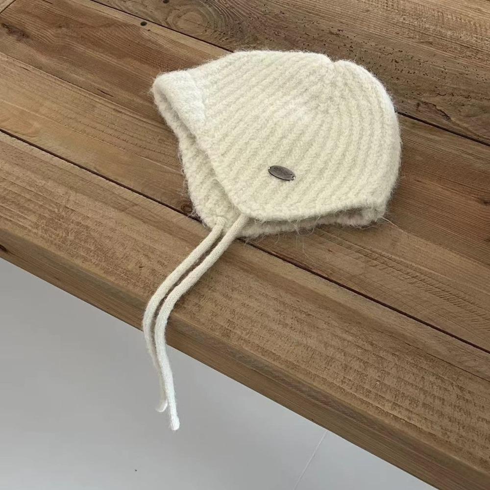 Lace-up Knitted Hat Solid Color Strap Beanies Fashion Knitted Earmuffs Hat Winter