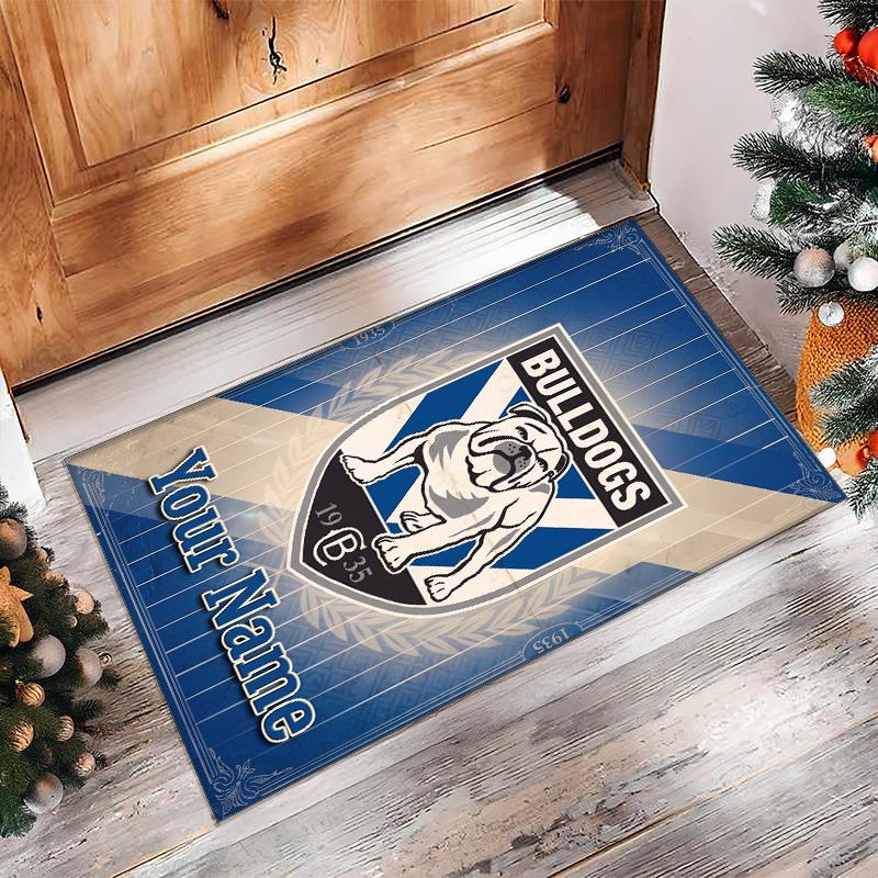 Canterbury-Bankstown Bulldogs Crystal Velvet Rug, Custom Name Text Personalized Non‑Slip Floor Mat for Home Decor Gift