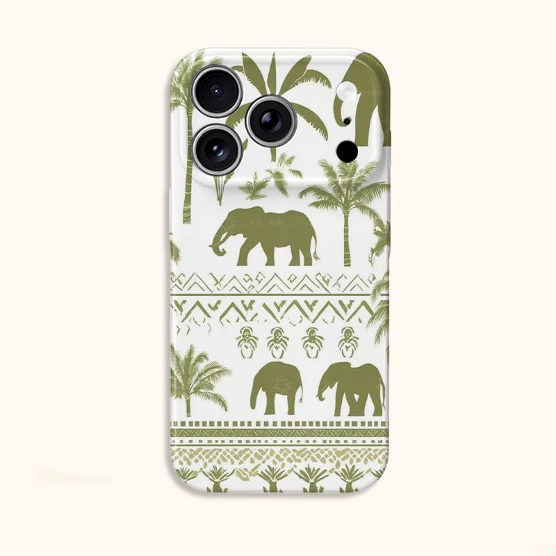 Safari Elephant Silhouette Palm Tree Pattern Graphic Art Design Film Aesthetic Protective Phone Case Cover For iPhone 14 15 16 Pro Max Plus