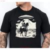 Ковбойский UFO Футболка Инопланетянин 90-х Мем Смешной винтажный Стильный Повседневный Топ Для Повседневной Носки Эластичный Унисекс
